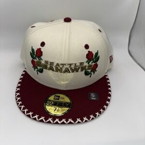 Seattle Seahawks New Era 59fifty Rose Embroidered Hat Fitted Size 7 1/4